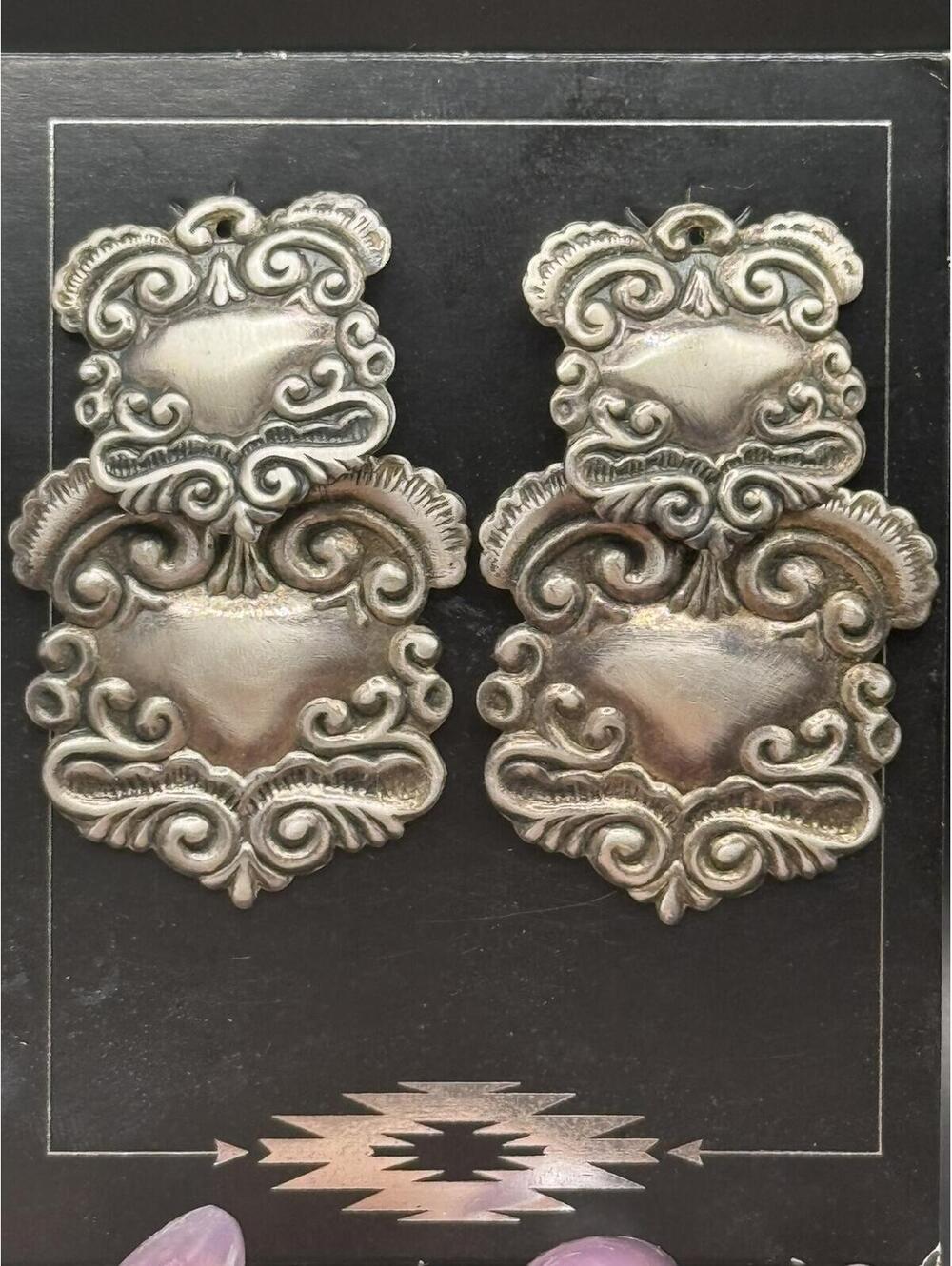 Vintage Sterling Silver Repousse Scrollwork Earrings